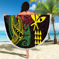 Hawaii Kakau Hammerhead Shark Beach Blanket Neon Plumeria Pattern LT01 - Polynesian Pride