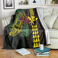 Hawaii Kakau Hammerhead Shark Blanket Neon Plumeria Pattern LT01 Black - Polynesian Pride
