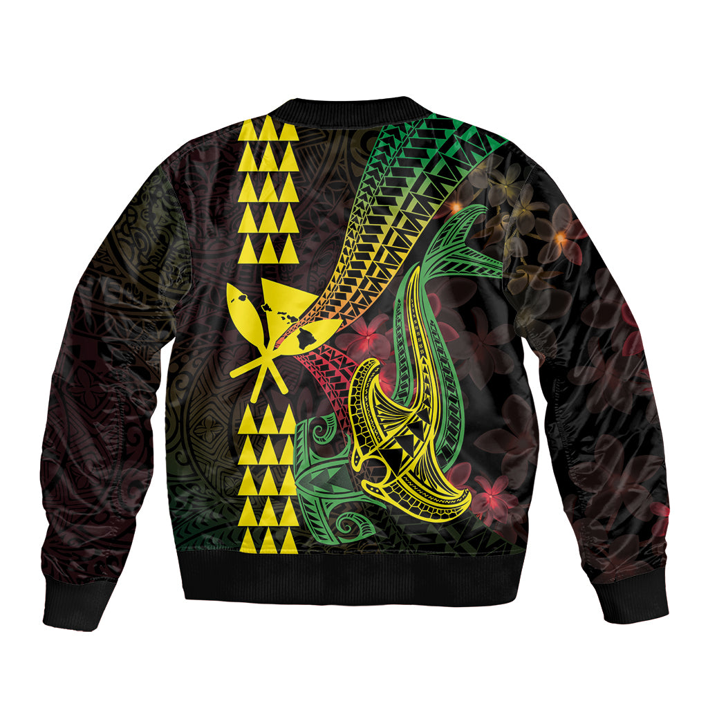 Hawaii Kakau Hammerhead Shark Bomber Jacket Neon Plumeria Pattern LT01 - Polynesian Pride