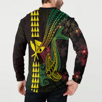 Hawaii Kakau Hammerhead Shark Button Sweatshirt Neon Plumeria Pattern LT01 - Polynesian Pride