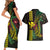 Hawaii Kakau Hammerhead Shark Couples Matching Short Sleeve Bodycon Dress and Hawaiian Shirt Neon Plumeria Pattern