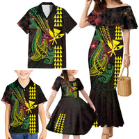 Hawaii Kakau Hammerhead Shark Family Matching Mermaid Dress and Hawaiian Shirt Neon Plumeria Pattern