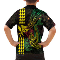 Hawaii Kakau Hammerhead Shark Family Matching Off Shoulder Short Dress and Hawaiian Shirt Neon Plumeria Pattern LT01 - Polynesian Pride