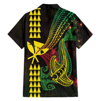 Hawaii Kakau Hammerhead Shark Family Matching Off Shoulder Short Dress and Hawaiian Shirt Neon Plumeria Pattern LT01 - Polynesian Pride