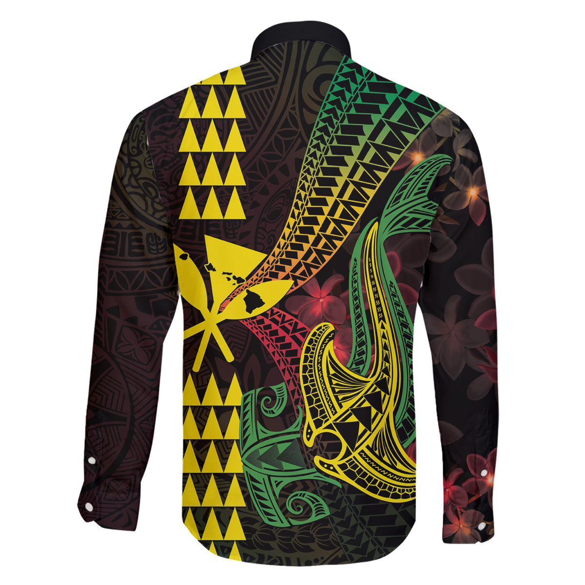 Hawaii Kakau Hammerhead Shark Family Matching Off Shoulder Short Dress and Hawaiian Shirt Neon Plumeria Pattern LT01 - Polynesian Pride