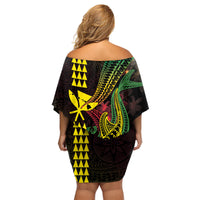 Hawaii Kakau Hammerhead Shark Family Matching Off Shoulder Short Dress and Hawaiian Shirt Neon Plumeria Pattern LT01 - Polynesian Pride