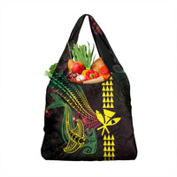 Hawaii Kakau Hammerhead Shark Grocery Bag Neon Plumeria Pattern LT01 1-pack One Size Black - Polynesian Pride