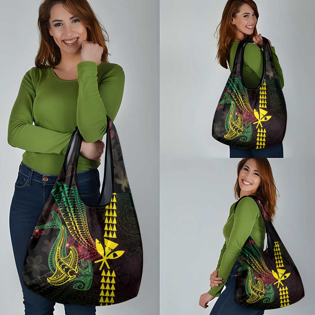 Hawaii Kakau Hammerhead Shark Grocery Bag Neon Plumeria Pattern LT01 - Polynesian Pride
