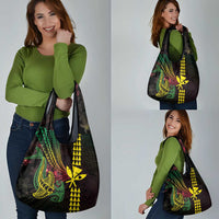 Hawaii Kakau Hammerhead Shark Grocery Bag Neon Plumeria Pattern LT01 - Polynesian Pride