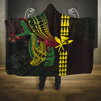 Hawaii Kakau Hammerhead Shark Hooded Blanket Neon Plumeria Pattern LT01 One Size Black - Polynesian Pride