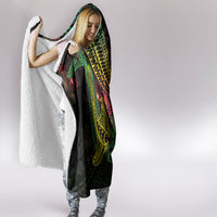 Hawaii Kakau Hammerhead Shark Hooded Blanket Neon Plumeria Pattern LT01 - Polynesian Pride