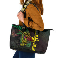Hawaii Kakau Hammerhead Shark Leather Tote Bag Neon Plumeria Pattern LT01 Black - Polynesian Pride