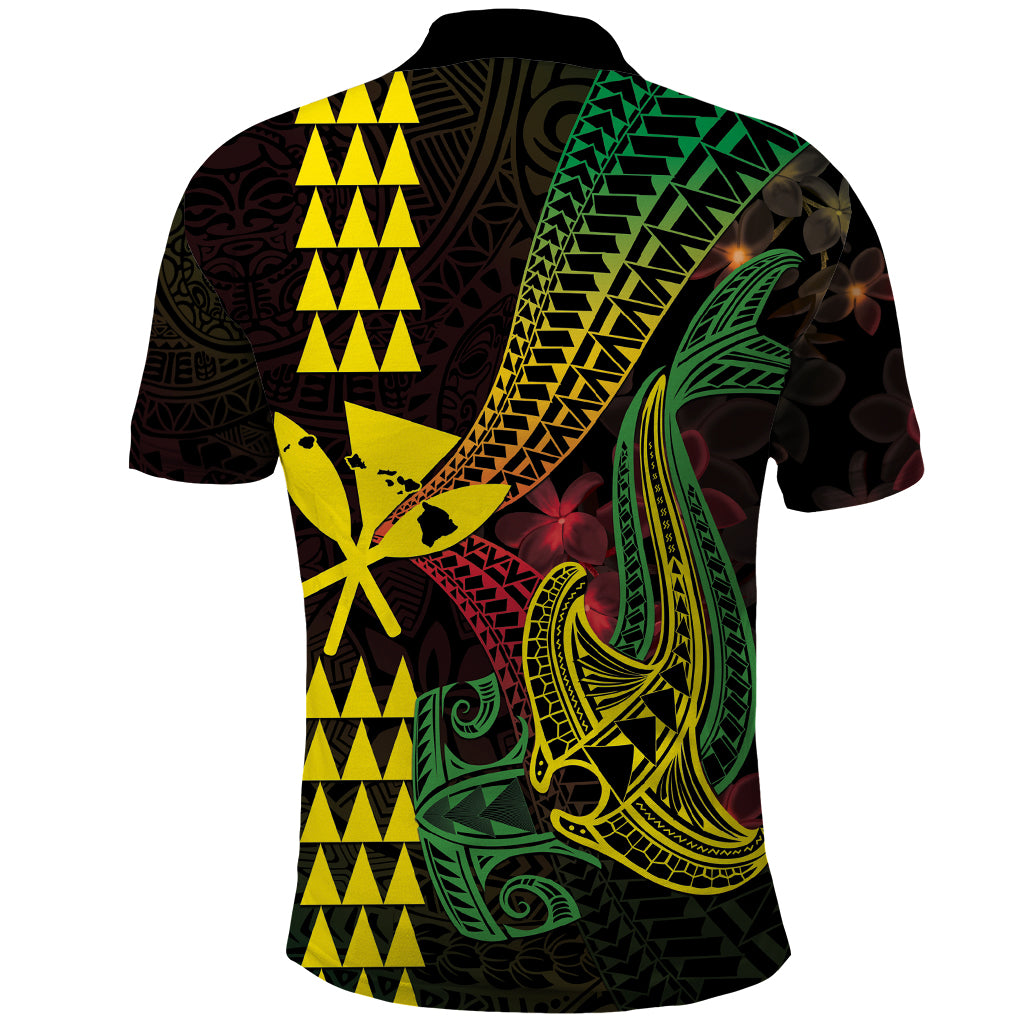 Hawaii Kakau Hammerhead Shark Polo Shirt Neon Plumeria Pattern