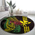 Hawaii Kakau Hammerhead Shark Round Carpet Neon Plumeria Pattern