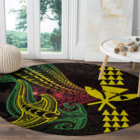 Hawaii Kakau Hammerhead Shark Round Carpet Neon Plumeria Pattern