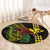 Hawaii Kakau Hammerhead Shark Round Carpet Neon Plumeria Pattern