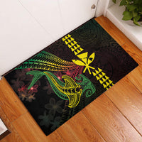 Hawaii Kakau Hammerhead Shark Rubber Doormat Neon Plumeria Pattern LT01 Black - Polynesian Pride