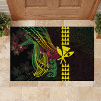 Hawaii Kakau Hammerhead Shark Rubber Doormat Neon Plumeria Pattern LT01 - Polynesian Pride