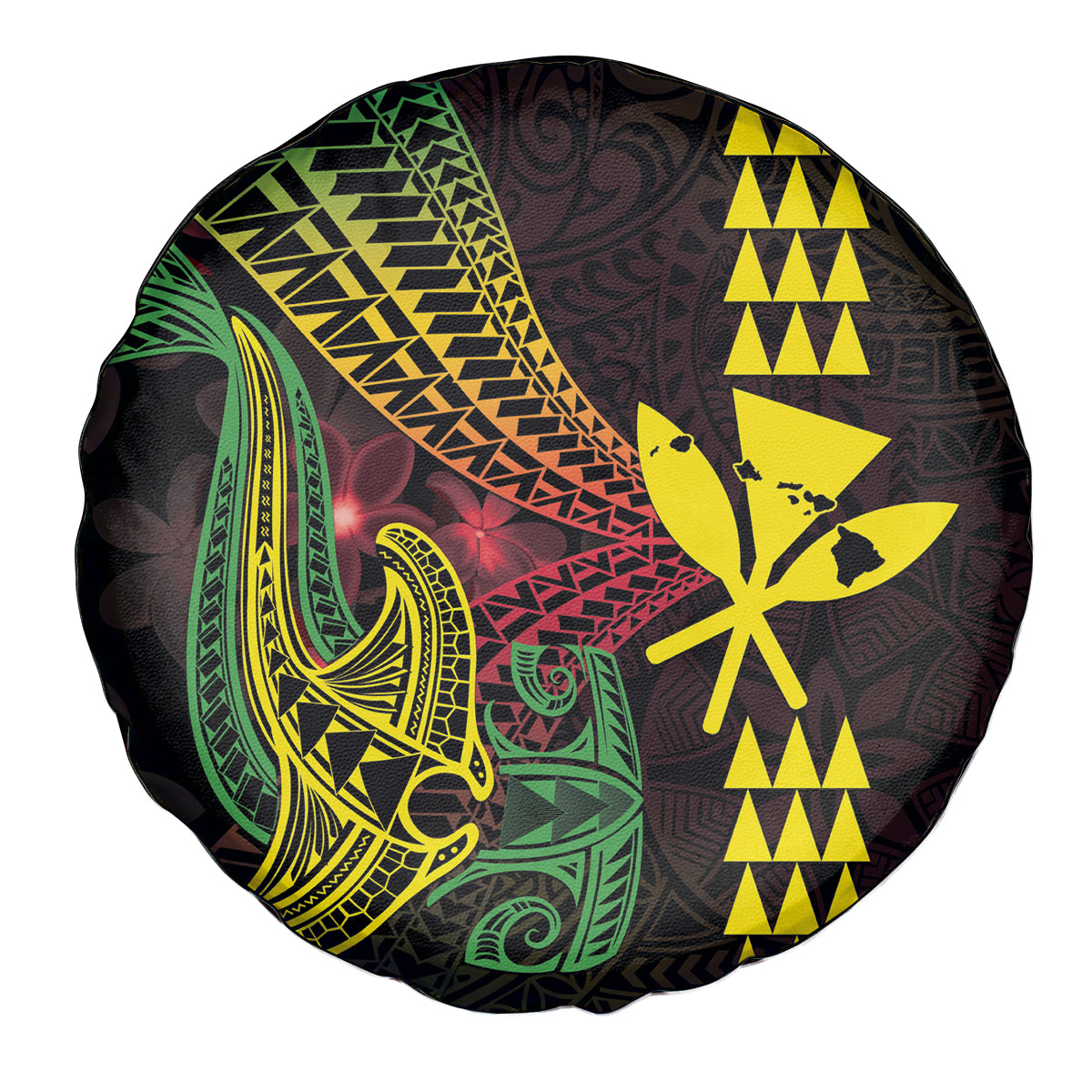 Hawaii Kakau Hammerhead Shark Spare Tire Cover Neon Plumeria Pattern LT01 - Polynesian Pride
