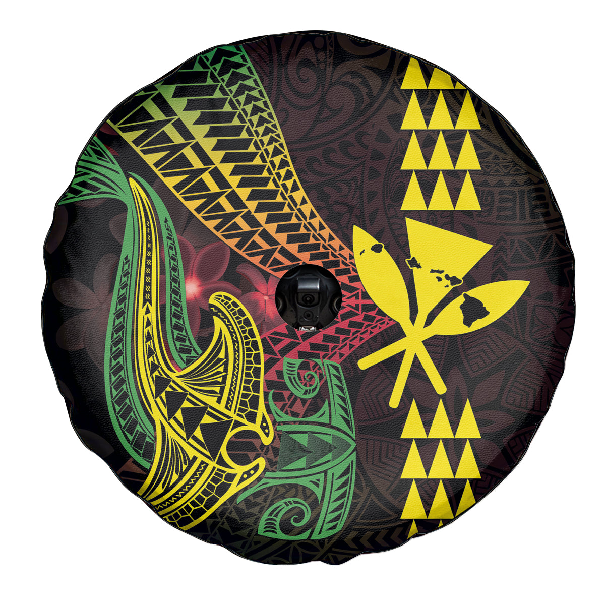 Hawaii Kakau Hammerhead Shark Spare Tire Cover Neon Plumeria Pattern LT01 - Polynesian Pride
