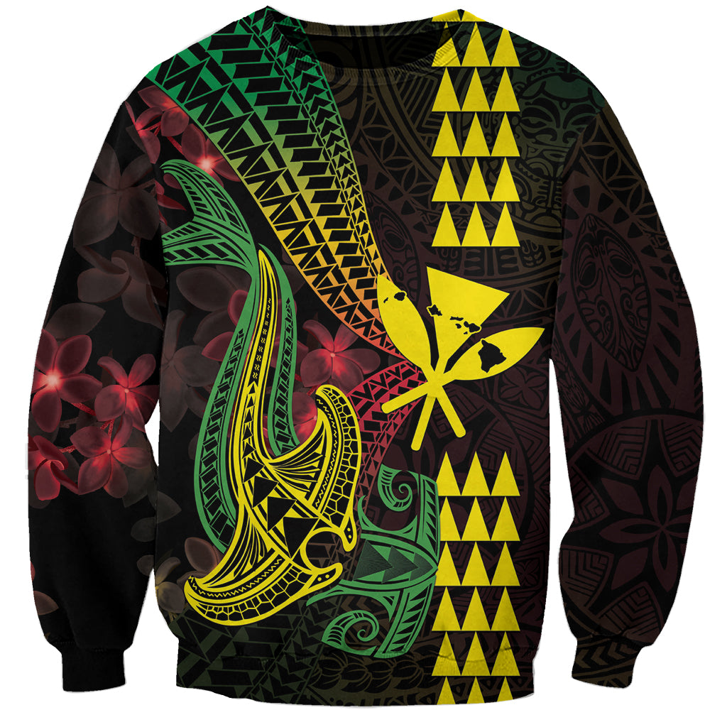 Hawaii Kakau Hammerhead Shark Sweatshirt Neon Plumeria Pattern LT01 Unisex Black - Polynesian Pride