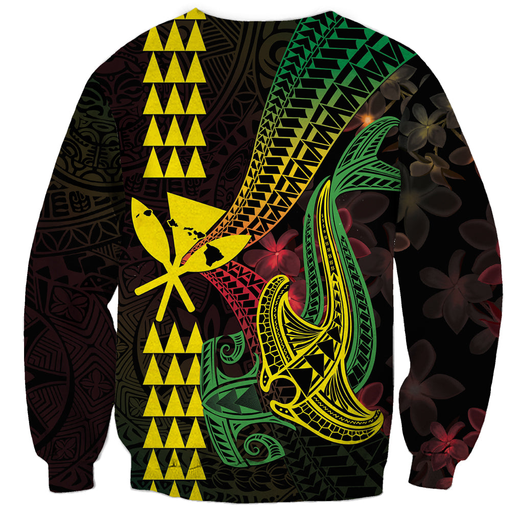 Hawaii Kakau Hammerhead Shark Sweatshirt Neon Plumeria Pattern LT01 - Polynesian Pride