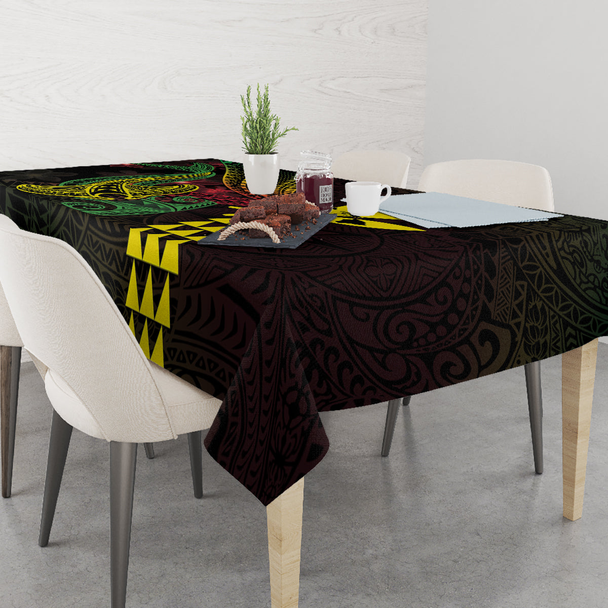 Hawaii Kakau Hammerhead Shark Tablecloth Neon Plumeria Pattern LT01 - Polynesian Pride