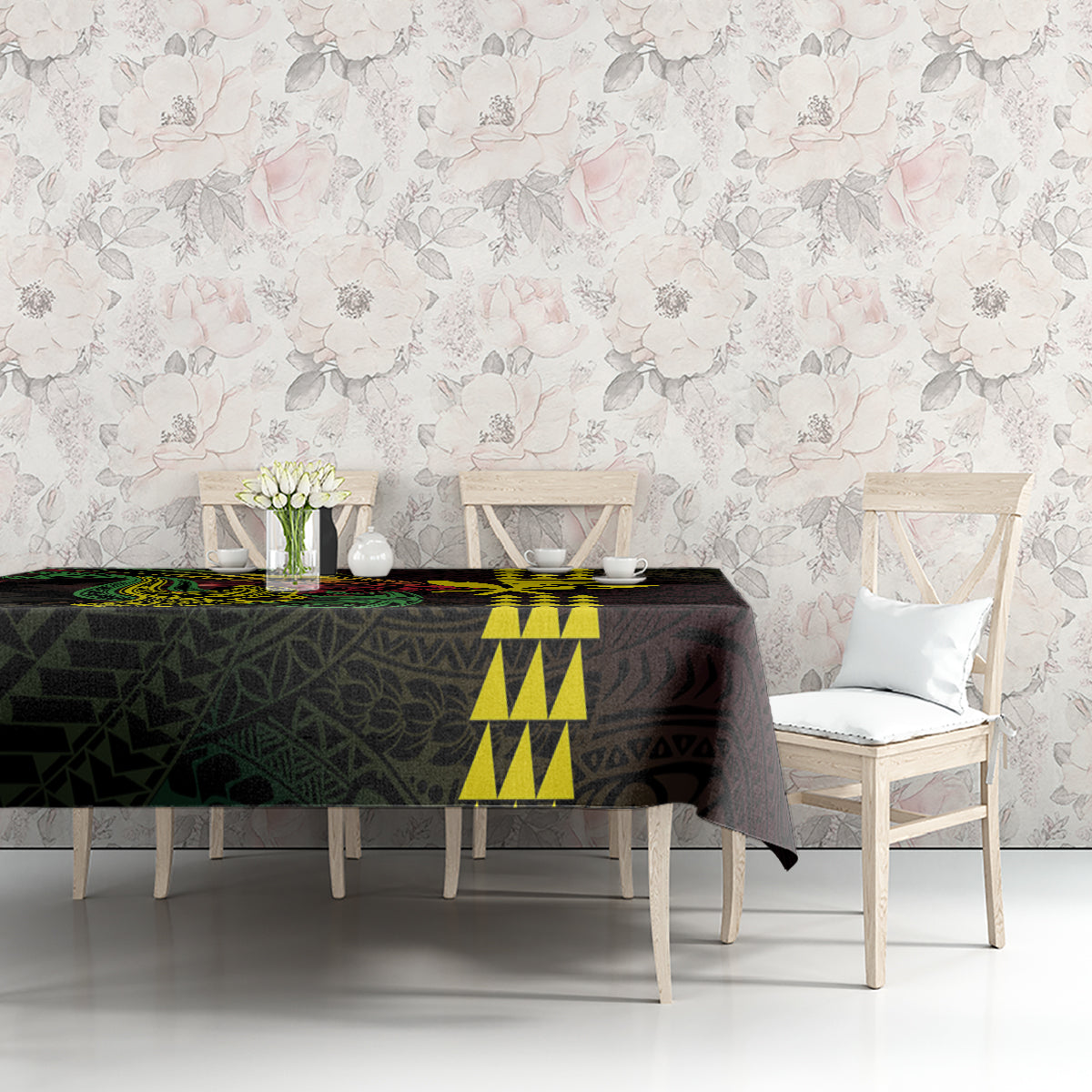Hawaii Kakau Hammerhead Shark Tablecloth Neon Plumeria Pattern LT01 - Polynesian Pride
