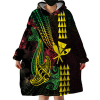 Hawaii Kakau Hammerhead Shark Wearable Blanket Hoodie Neon Plumeria Pattern LT01 - Polynesian Pride