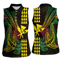 Hawaii Kakau Hammerhead Shark Women Sleeveless Polo Shirt Neon Plumeria Pattern LT01 - Polynesian Pride