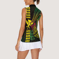 Hawaii Kakau Hammerhead Shark Women Sleeveless Polo Shirt Neon Plumeria Pattern LT01 - Polynesian Pride
