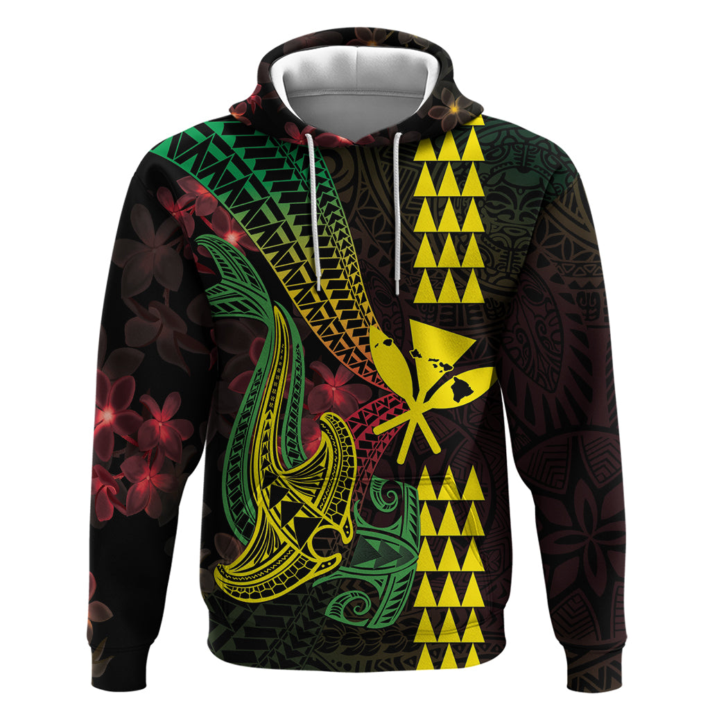 Hawaii Kakau Hammerhead Shark Zip Hoodie Neon Plumeria Pattern