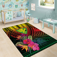 Hawaii Kanaka Maoli Flag Day Area Rug Tropical Flowers