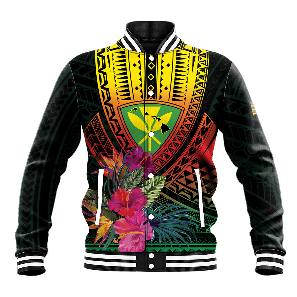 Hawaii Kanaka Maoli Flag Day Baseball Jacket Tropical Flowers