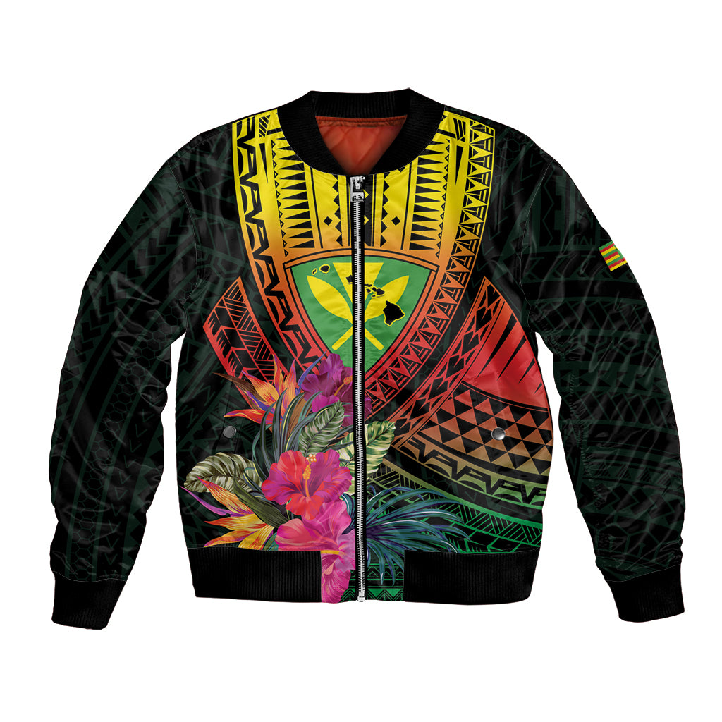Hawaii Kanaka Maoli Flag Day Bomber Jacket Tropical Flowers