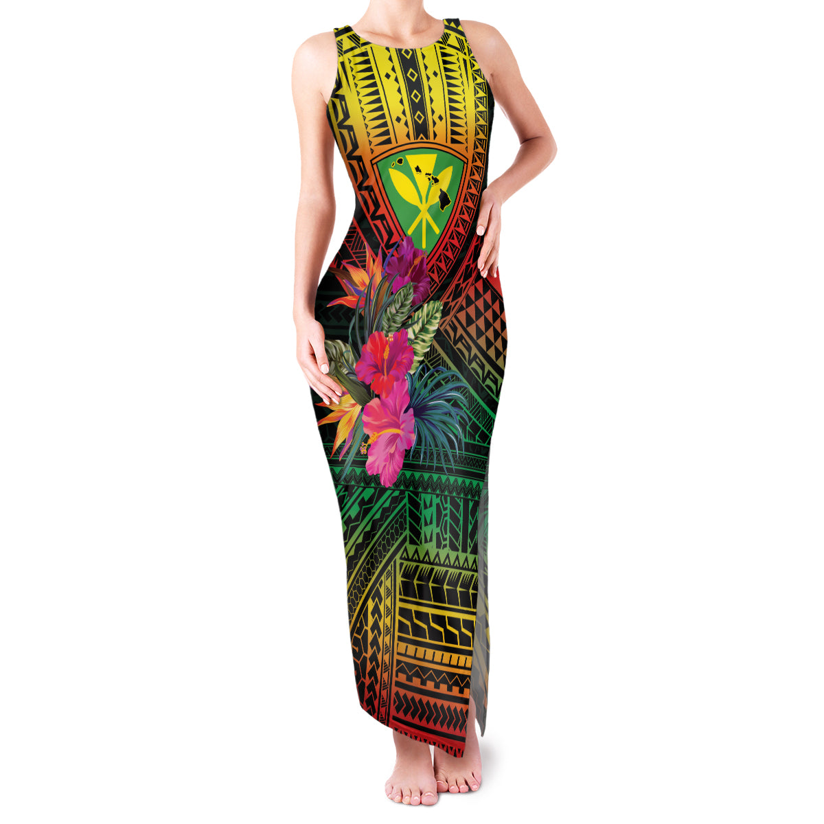 Hawaii Kanaka Maoli Flag Day Family Matching Tank Maxi Dress and Hawaiian Shirt Tropical Flowers