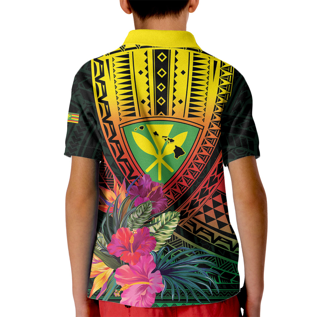 Hawaii Kanaka Maoli Flag Day Kid Polo Shirt Tropical Flowers