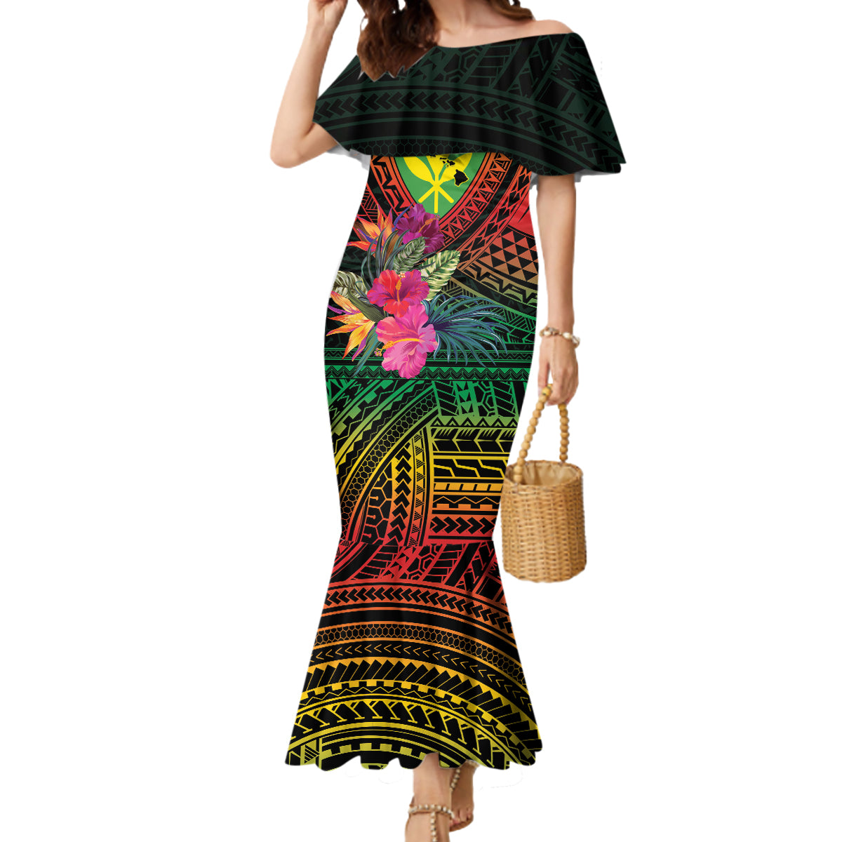 Hawaii Kanaka Maoli Flag Day Mermaid Dress Tropical Flowers