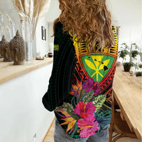Hawaii Kanaka Maoli Flag Day Women Casual Shirt Tropical Flowers
