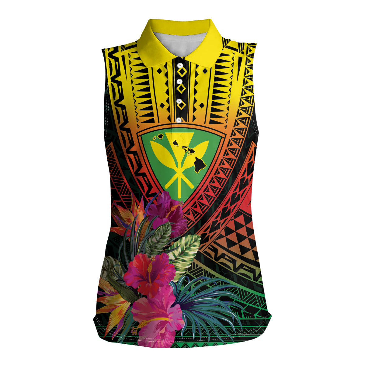 Hawaii Kanaka Maoli Flag Day Women Sleeveless Polo Shirt Tropical Flowers