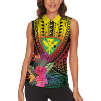 Hawaii Kanaka Maoli Flag Day Women Sleeveless Polo Shirt Tropical Flowers