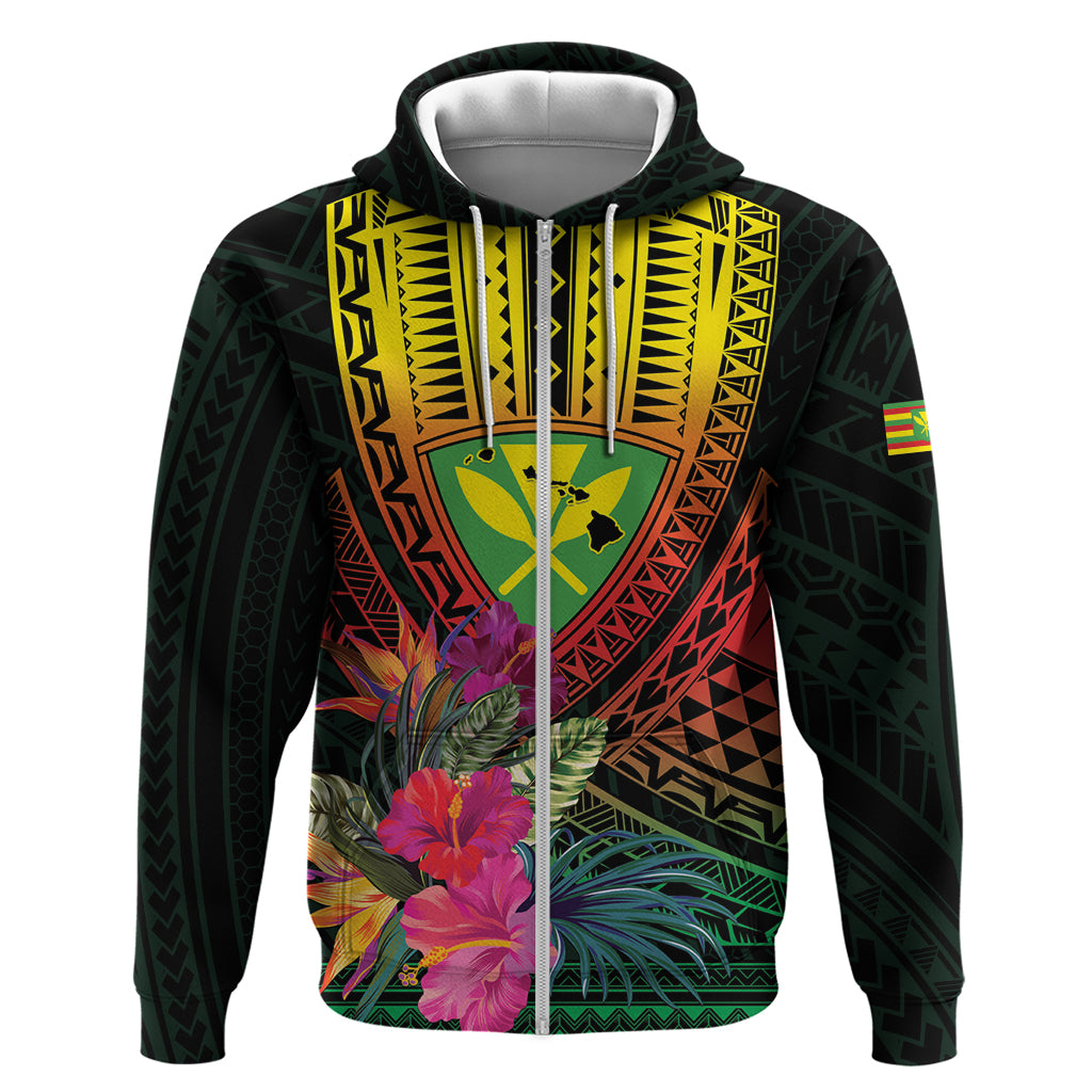 Hawaii Kanaka Maoli Flag Day Zip Hoodie Tropical Flowers