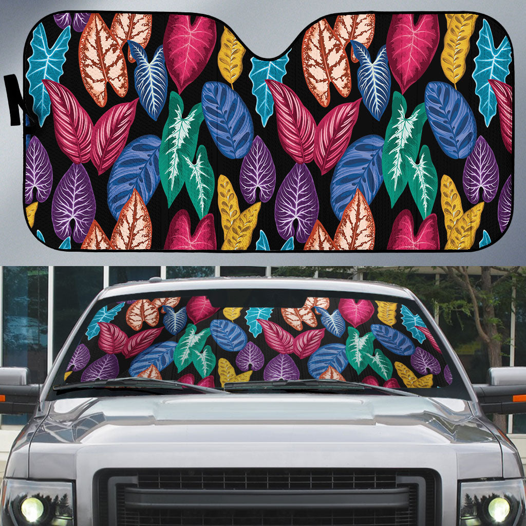 Hawaii Colorful Tropical Leaves Auto Sun Shade LT01 Black - Polynesian Pride