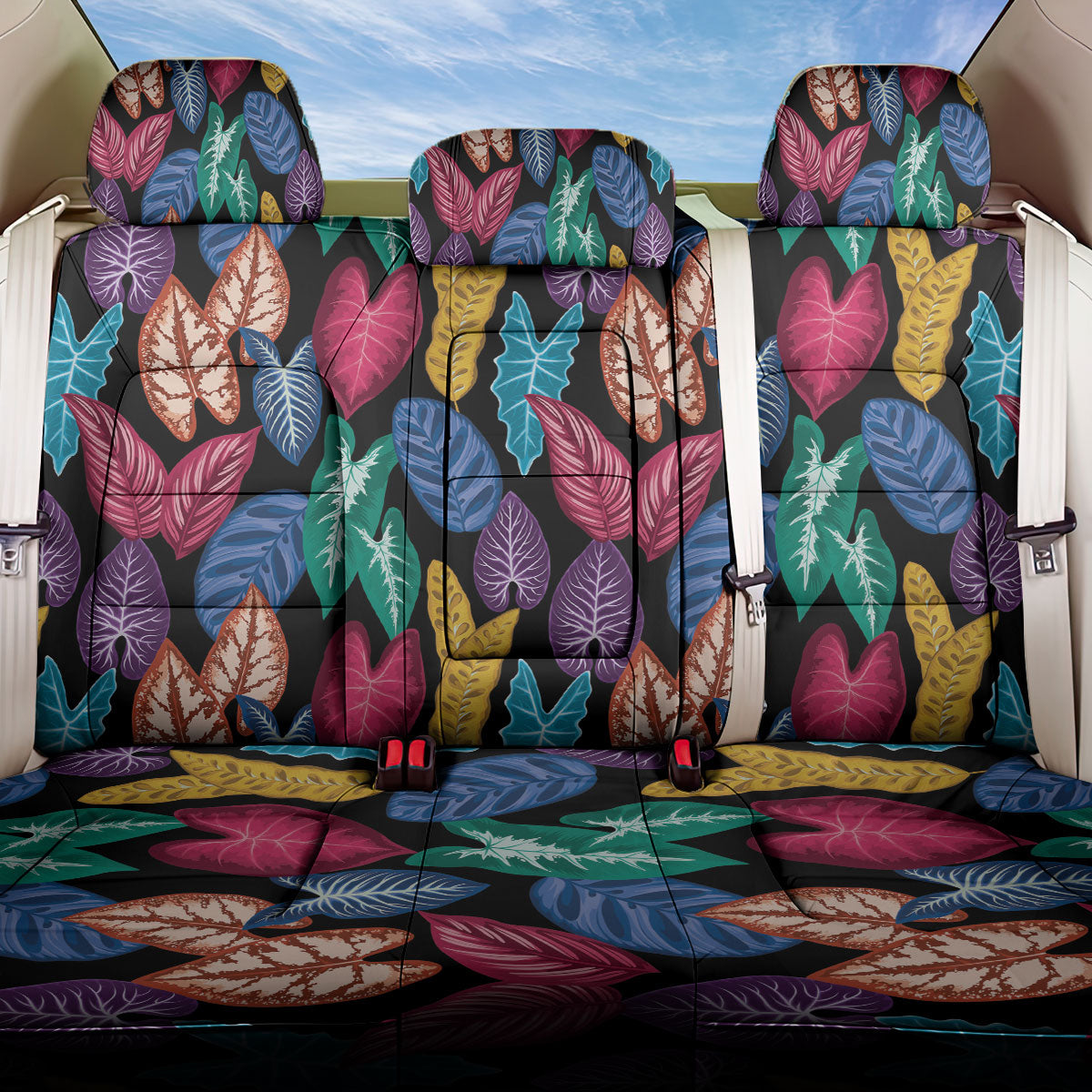 Hawaii Colorful Tropical Leaves Back Car Seat Cover LT01 One Size Black - Polynesian Pride