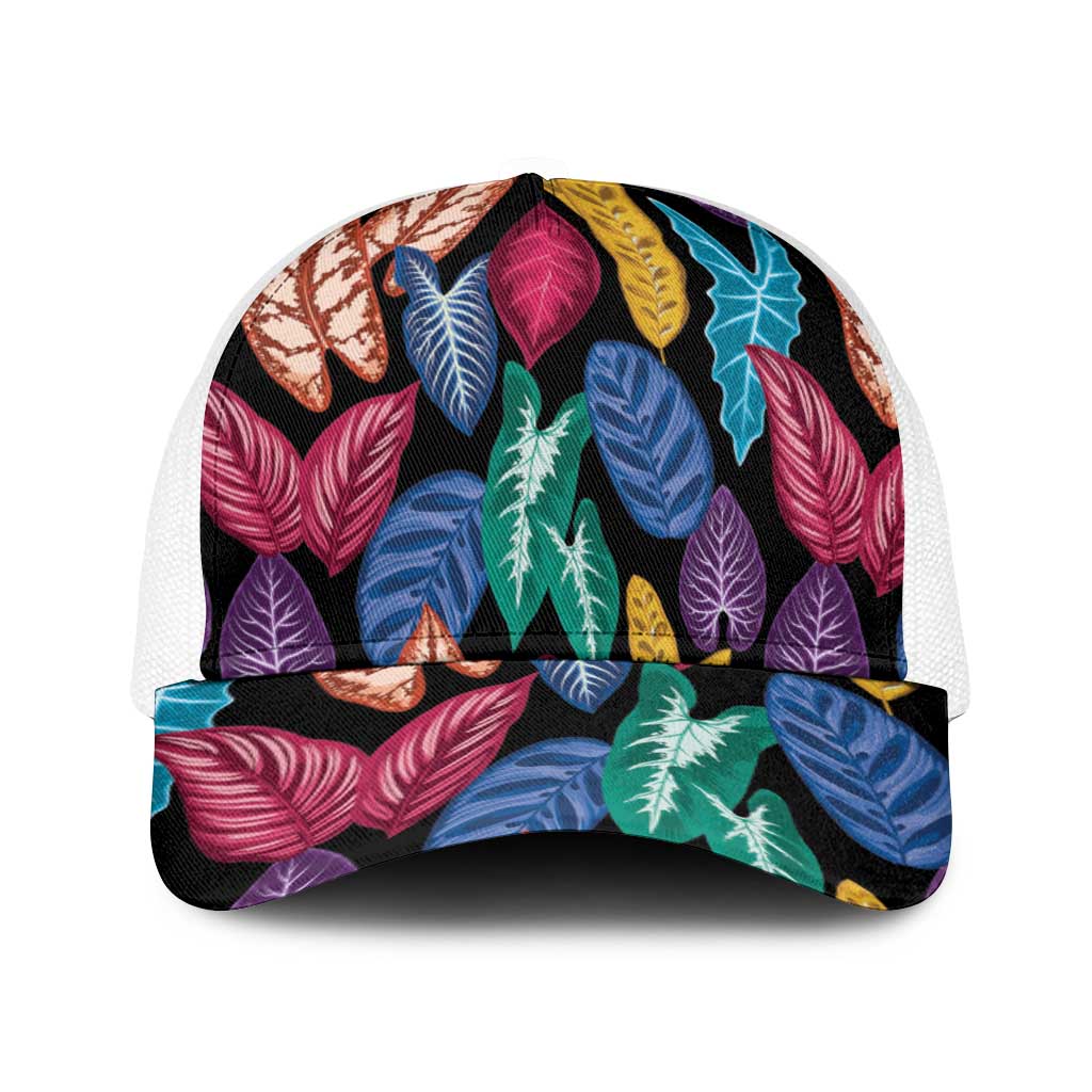 Hawaii Colorful Tropical Leaves Baseball Net Cap LT01 One Size White Black - Polynesian Pride