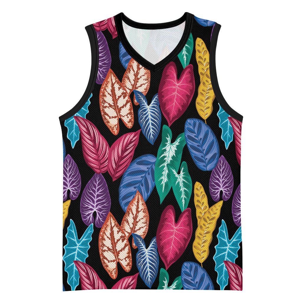 Hawaii Colorful Tropical Leaves Basketball Jersey LT01 Unisex Black - Polynesian Pride