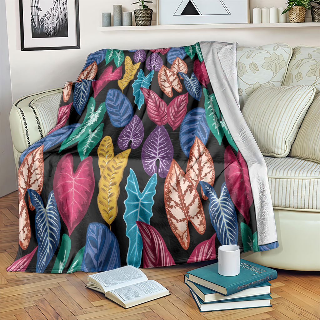 Hawaii Colorful Tropical Leaves Blanket LT01 Black - Polynesian Pride