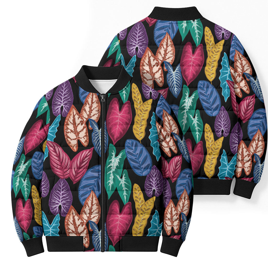 Hawaii Colorful Tropical Leaves Bomber Puffer Jacket LT01 - Polynesian Pride