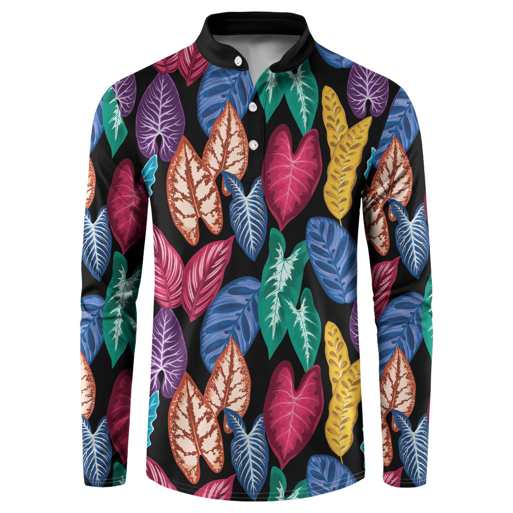 Hawaii Colorful Tropical Leaves Button Sweatshirt LT01 Black - Polynesian Pride