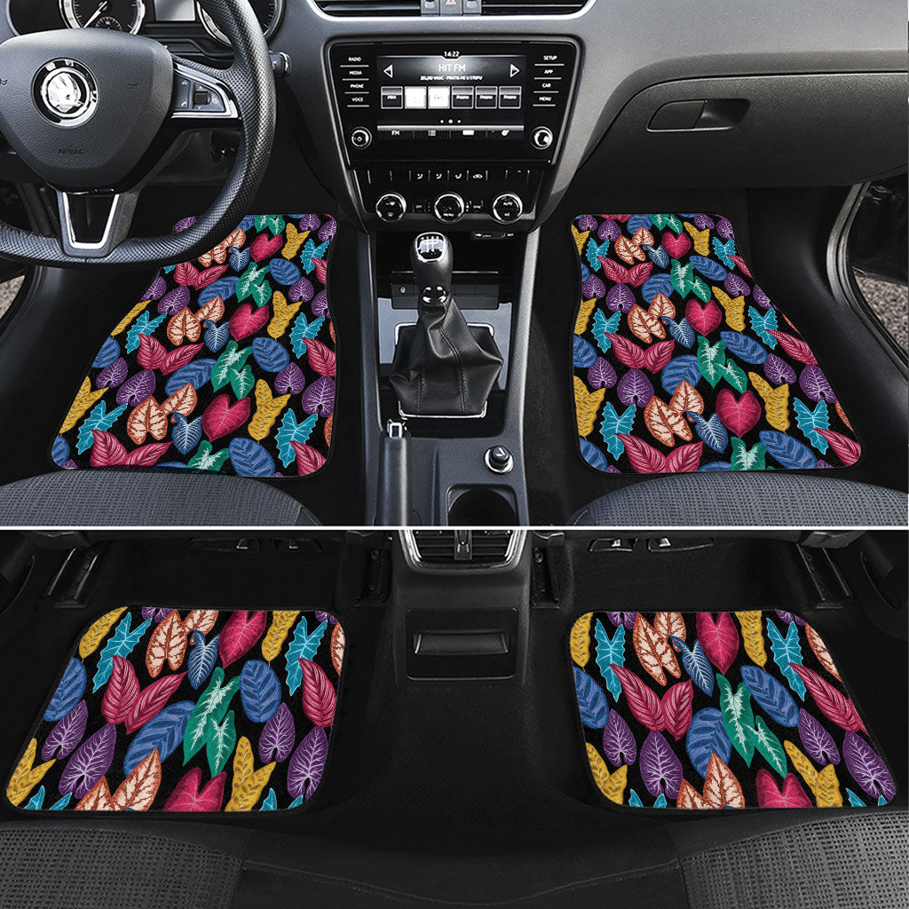 Hawaii Colorful Tropical Leaves Car Mats LT01 Set 4pcs Black - Polynesian Pride